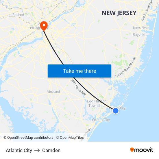 Atlantic City to Camden map