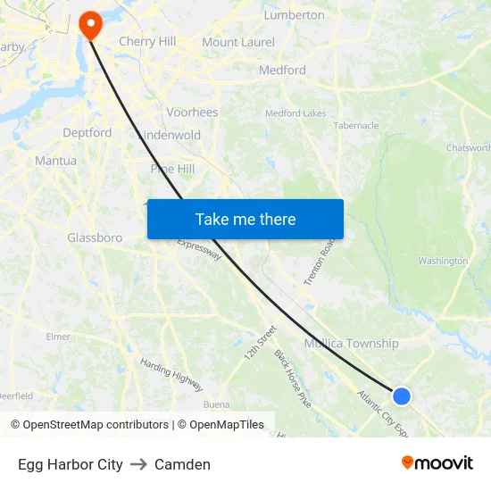 Egg Harbor City to Camden map