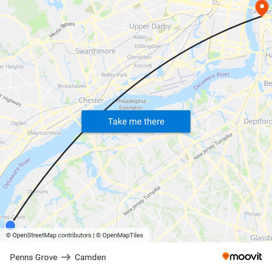 Penns Grove to Camden map
