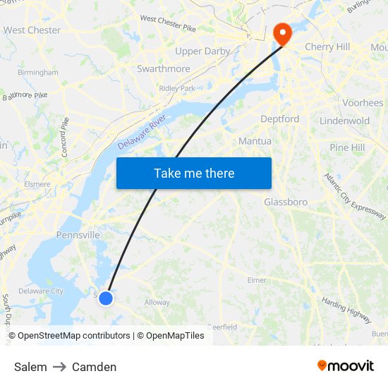 Salem to Camden map