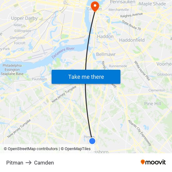 Pitman to Camden map