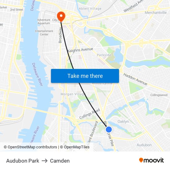 Audubon Park to Camden map