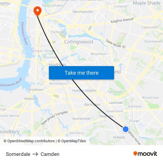 Somerdale to Camden map