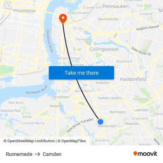 Runnemede to Camden map