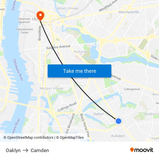 Oaklyn to Camden map