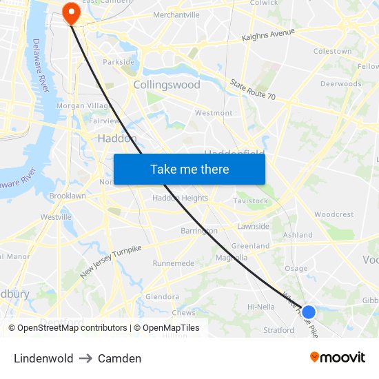 Lindenwold to Camden map