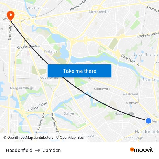 Haddonfield to Camden map