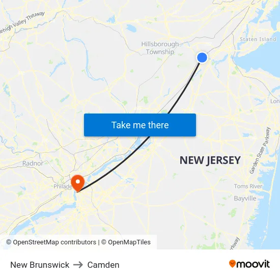 New Brunswick to Camden map
