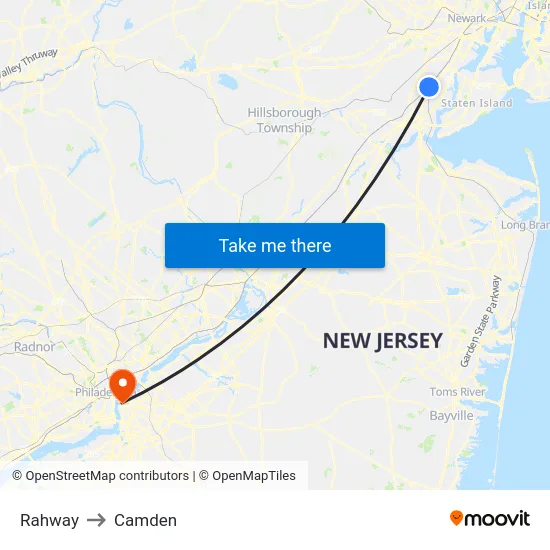 Rahway to Camden map