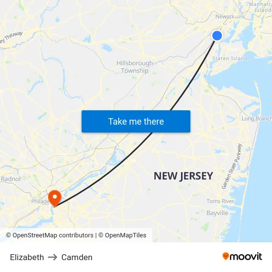 Elizabeth to Camden map