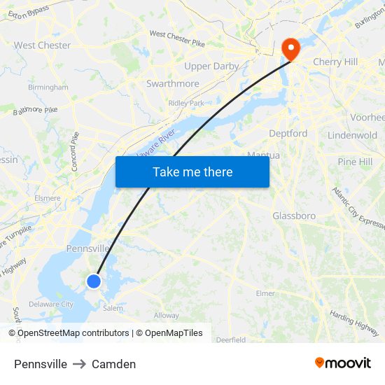 Pennsville to Camden map