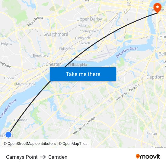 Carneys Point to Camden map