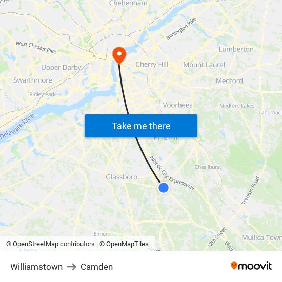 Williamstown to Camden map