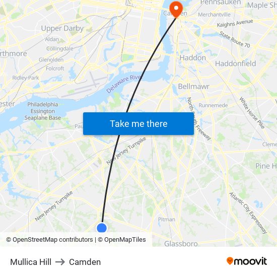 Mullica Hill to Camden map