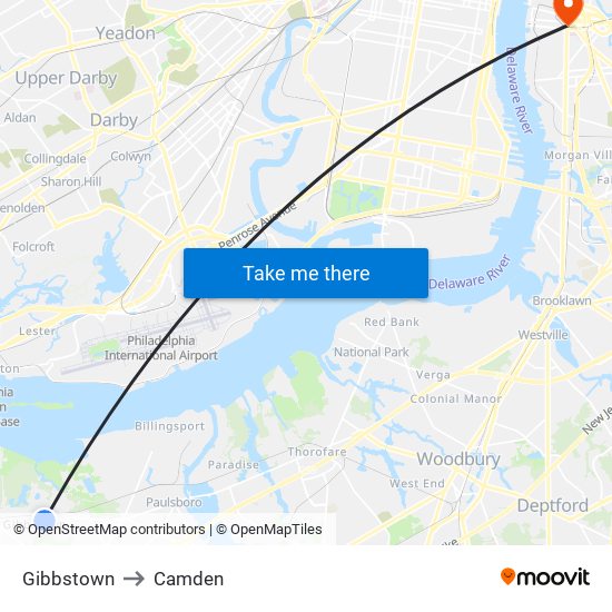 Gibbstown to Camden map
