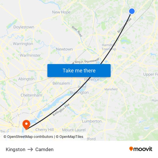 Kingston to Camden map