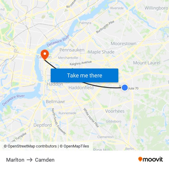 Marlton to Camden map