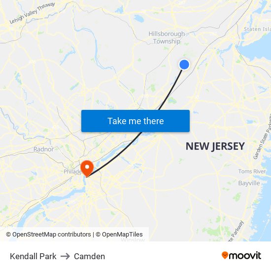 Kendall Park to Camden map