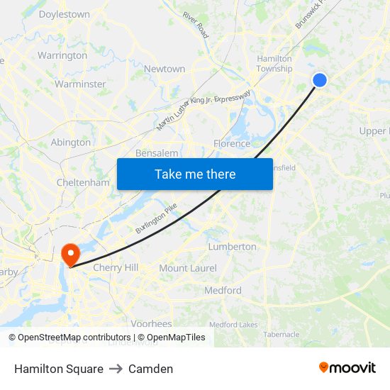Hamilton Square to Camden map