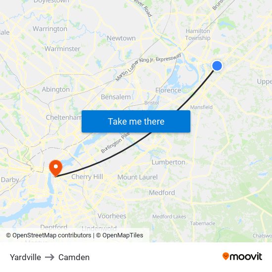 Yardville to Camden map