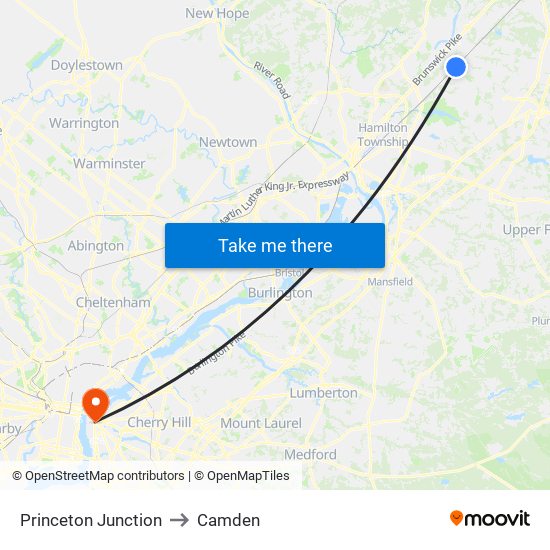 Princeton Junction to Camden map