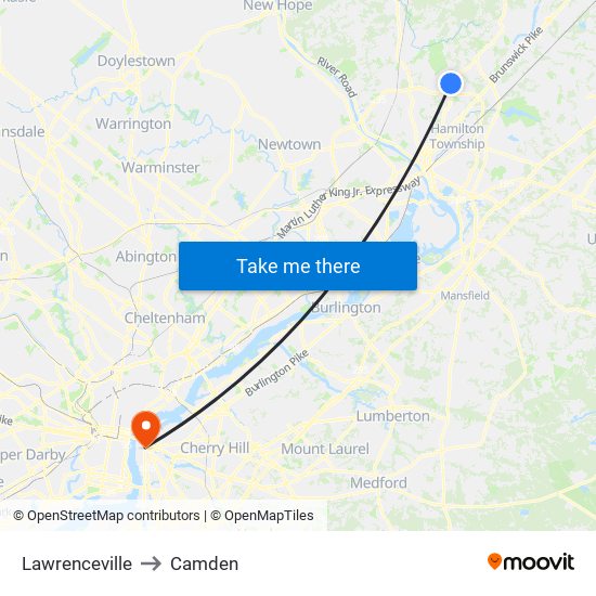 Lawrenceville to Camden map