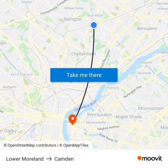 Lower Moreland to Camden map