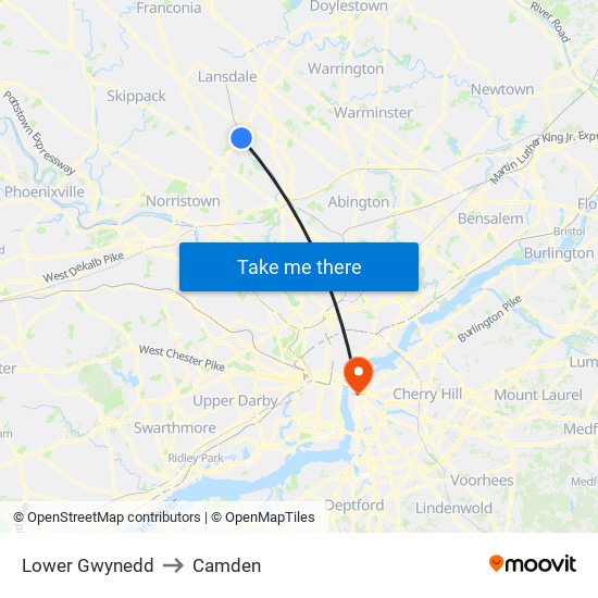 Lower Gwynedd to Camden map