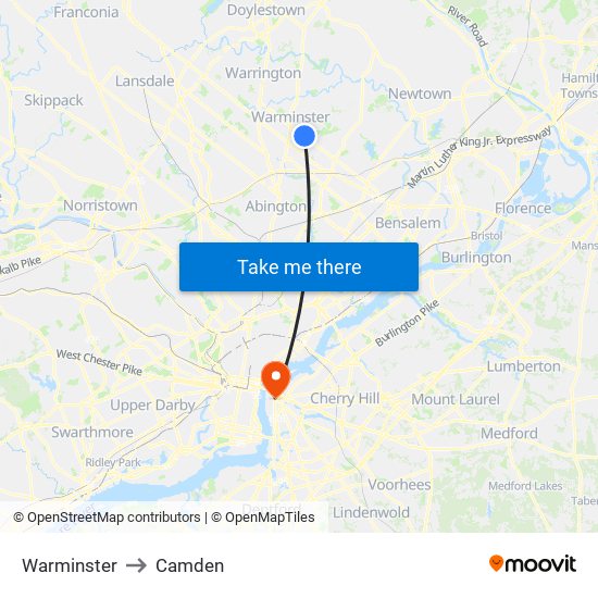 Warminster to Camden map