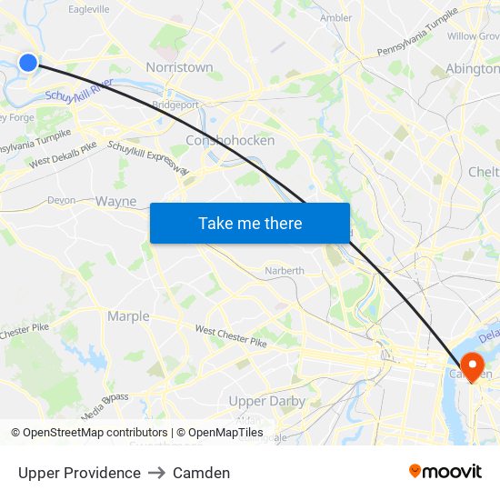 Upper Providence to Camden map