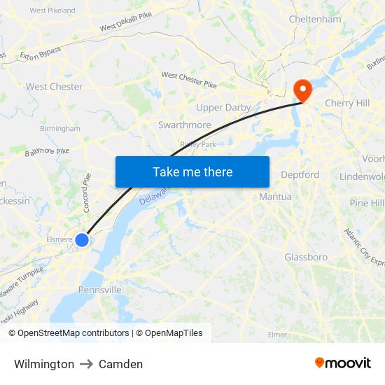 Wilmington to Camden map