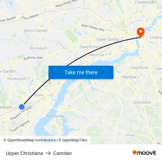 Upper Christiana to Camden map