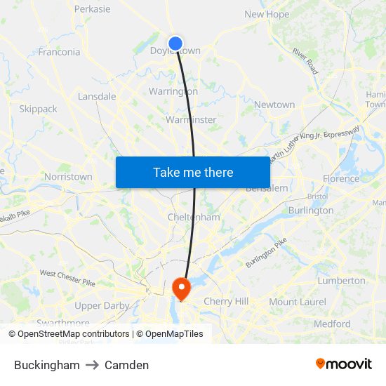 Buckingham to Camden map