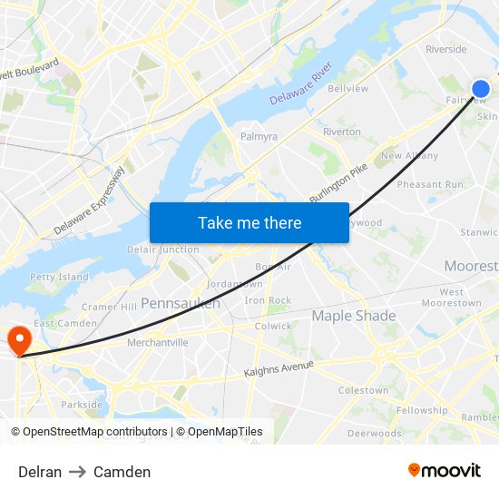 Delran to Camden map