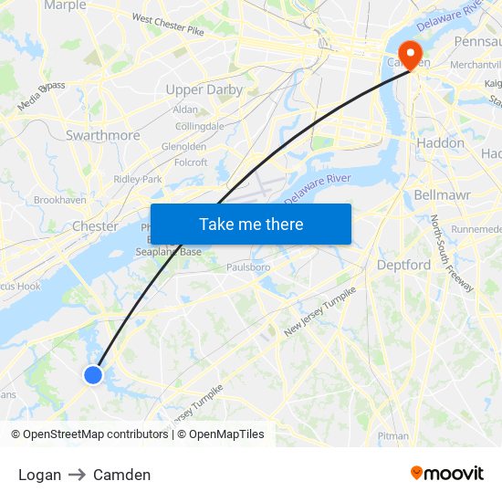 Logan to Camden map