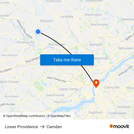 Lower Providence to Camden map