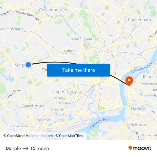 Marple to Camden map