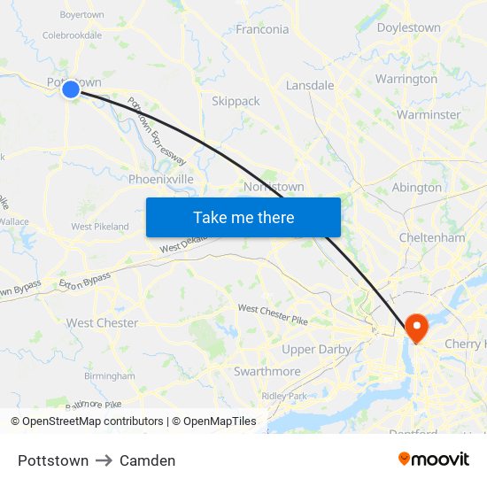 Pottstown to Camden map