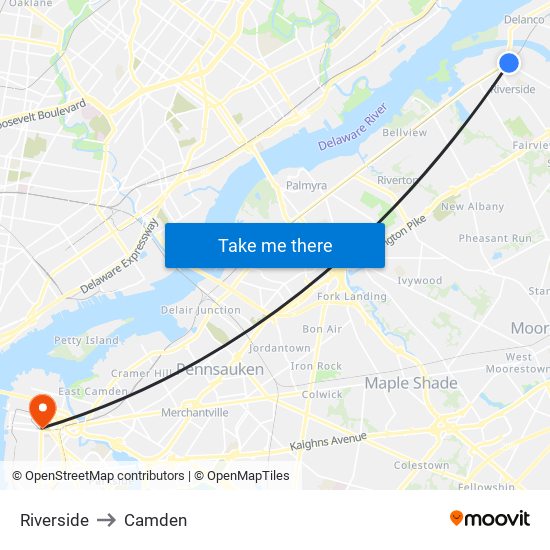 Riverside to Camden map