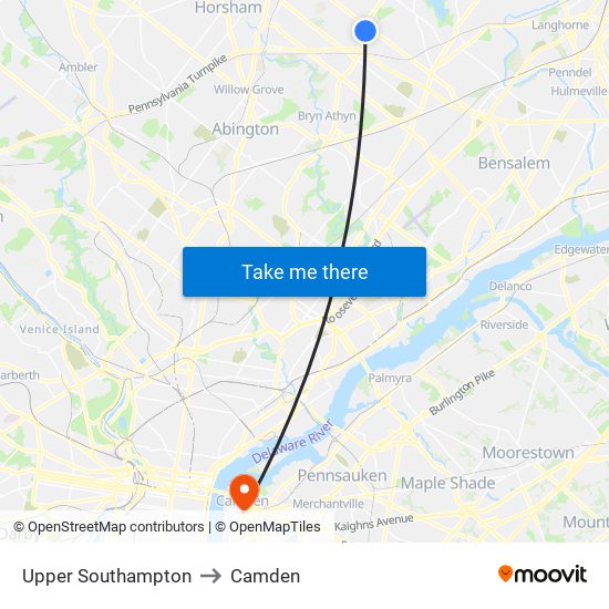 Upper Southampton to Camden map