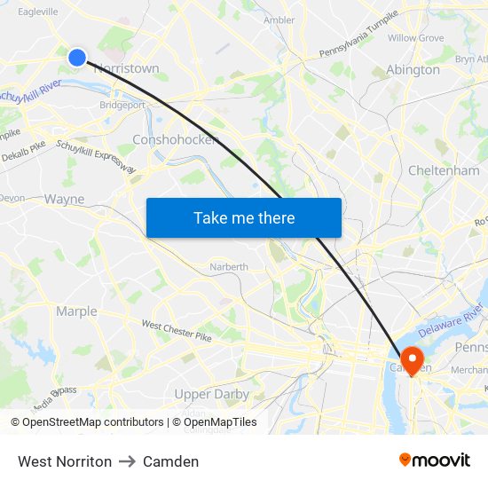 West Norriton to Camden map