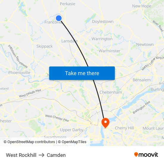 West Rockhill to Camden map