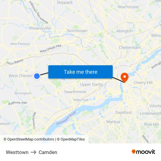 Westtown to Camden map