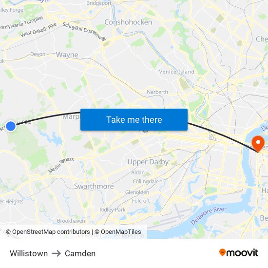 Willistown to Camden map