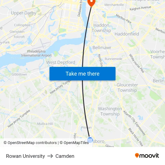 Rowan University to Camden map