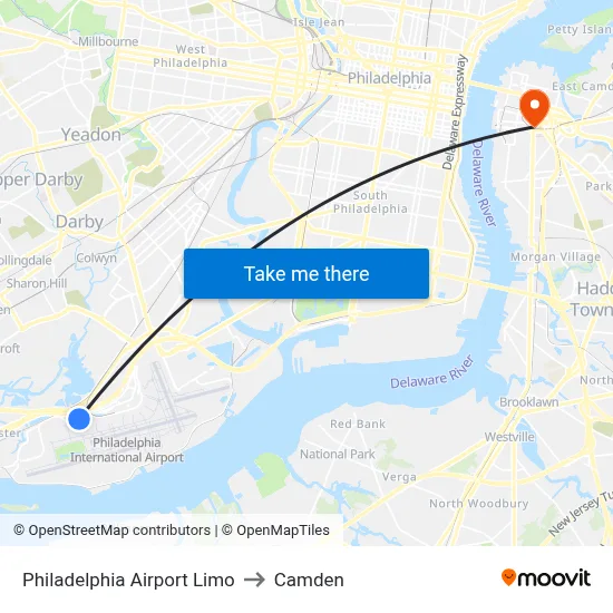 Philadelphia Airport Limo to Camden map