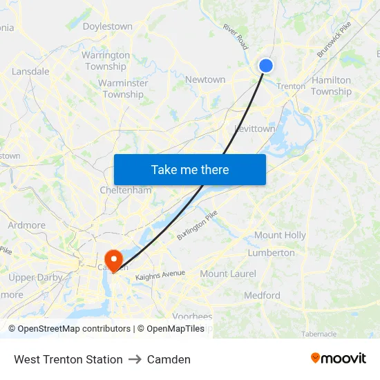 West Trenton Station to Camden map