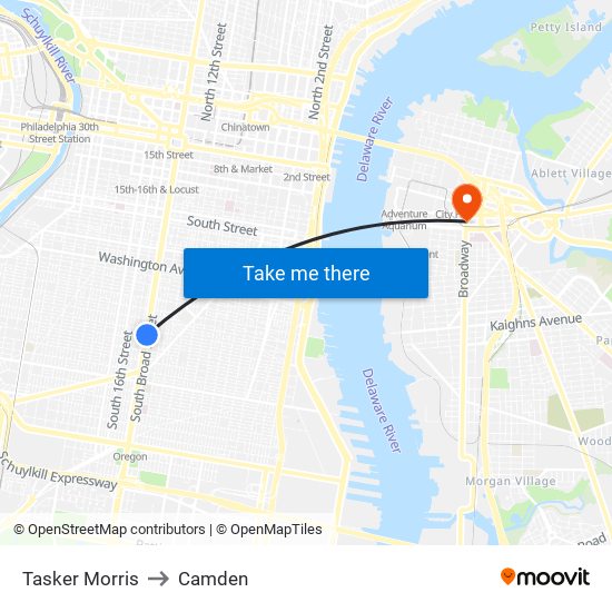 Tasker Morris to Camden map