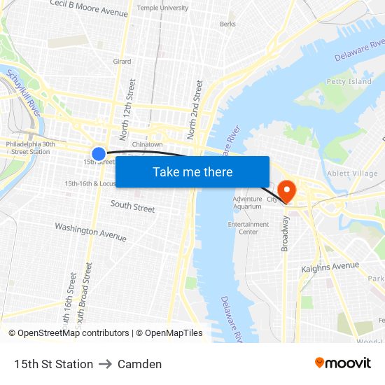 15th St Station to Camden map