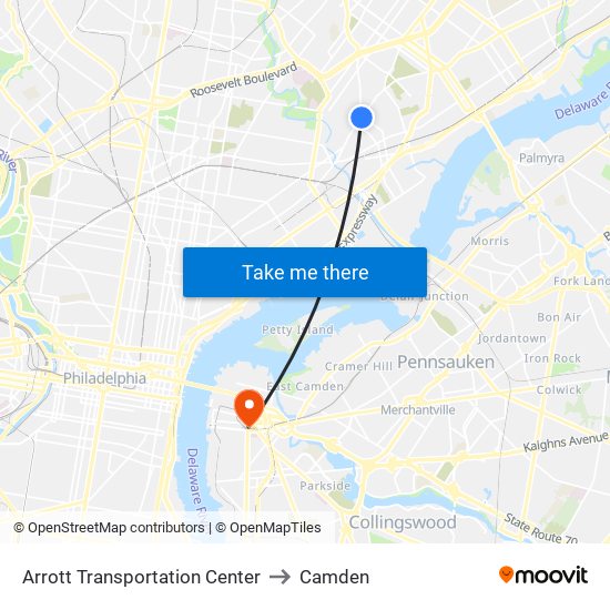 Arrott Transportation Center to Camden map